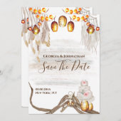 Boho string licht macrame veren taart save the date (Voorkant / Achterkant)