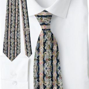 Boho Stripe French Floral Blue Pink Blush Stropdas
