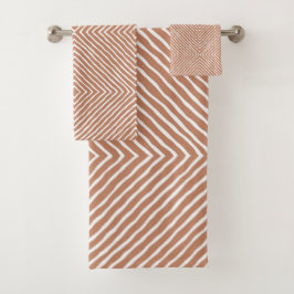 Boho Stripes Pattern (Terracotta en White) Bad Handdoek