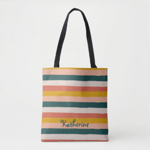 Boho Stripes Pattern Trendy Mustard Pink Salmon Draagtas