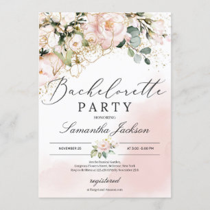 Boho struik roze bloemengoud bloemenbachelorette kaart