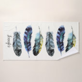 Boho Style aquarelle plumes personnalisées (Serviette de bain)