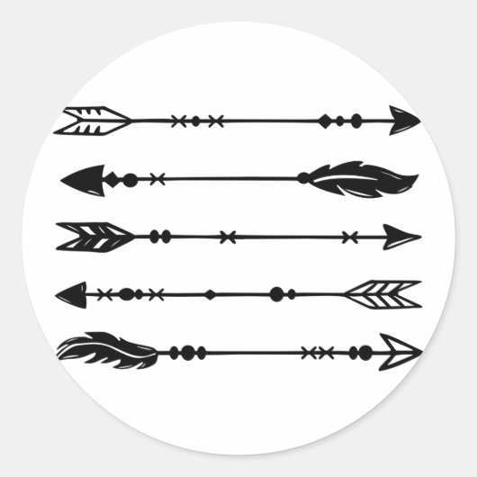 Boho Style Arrows Black & White Ronde Sticker (Voorkant)