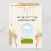 Boho Style Birthday Invitation card  (Devant / Derrière)