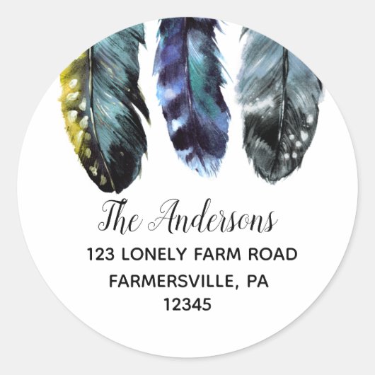 Boho Style Feathers ronde retour adreslabels Ronde Sticker (Voorkant)