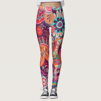 Boho Style Floral Pattern Hippie Woman Leggings