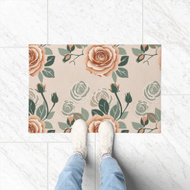 Boho Style Roses In Pastel Orange And Sage Green  Deurmat