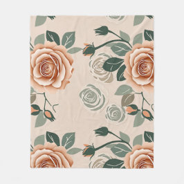 Boho Style Roses In Pastel Orange And Sage Green  Fleece Deken