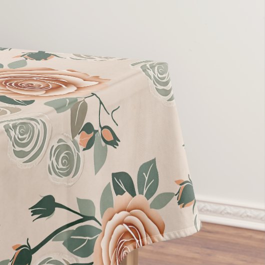 Boho Style Roses In Pastel Orange And Sage Green Tafelkleed (Voorbeeld)