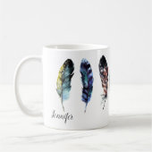 Boho Style Waterverf Feathers Personalizeerd Koffiemok (Links)