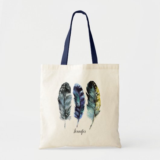 Boho Style Waterverf Feathers Personalizeerd Tote Bag (Voorkant)