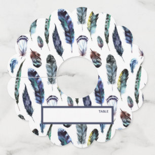 Boho Style Waterverf Feathers Place Card Wijnglaslabel