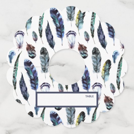Boho Style Waterverf Feathers Place Card Wijnglaslabel (Voorkant)