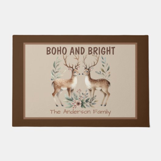 Boho Style Waterverf Rendier Monogram Kerst Deurmat (Voorkant)