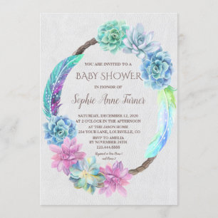 Boho Succulent Cactus Wreath Baby shower Invite Kaart