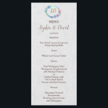 Boho Succulent Cactus Wreath Menu Mariage<br><div class="desc">Design de carte moderne et rustique, avec une couronne de cactus succulent à l'aquarelle avec des plumes colorées et des polices d'écriture, sur un arrière - plan texturé blanc. Utilisez l'outil Personnaliser pour ajouter vos informations. Pour les articles correspondants, veuillez visiter ma Collection de Mariages de couronnes de Cactus Succulent....</div>