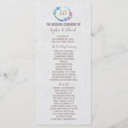 Boho Succulent Cactus Wreath Wedding Program Programma (Voorkant)