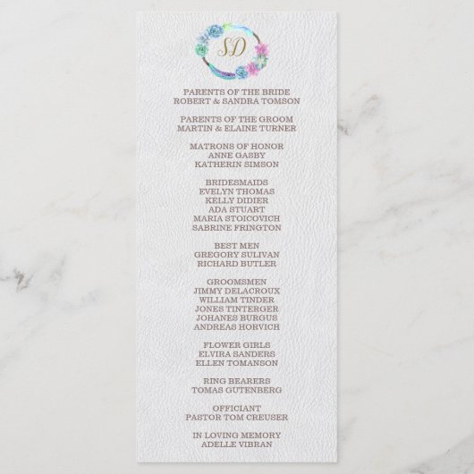 Boho Succulent Cactus Wreath Wedding Programme (Dos)