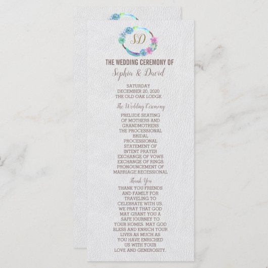 Boho Succulent Cactus Wreath Wedding Programme (Devant / Derrière)