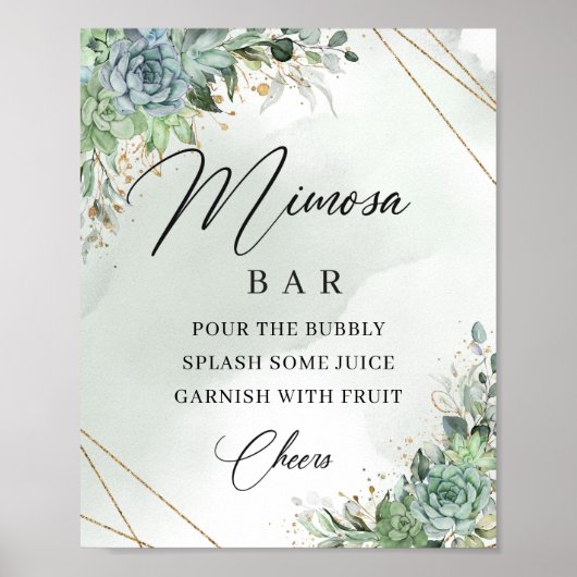 Boho succulent eucalyptus gold mimosa bar sign poster (Voorkant)