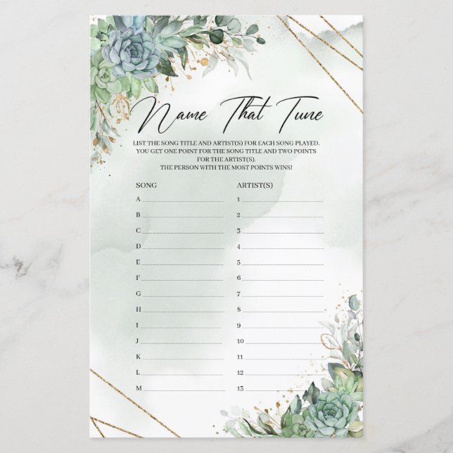 Boho succulent eucalyptus gold Name that Tune (Voorkant)