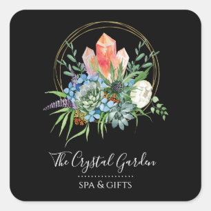 Boho Succulent Flowers Bouquet Crystals Waterverf Vierkante Sticker