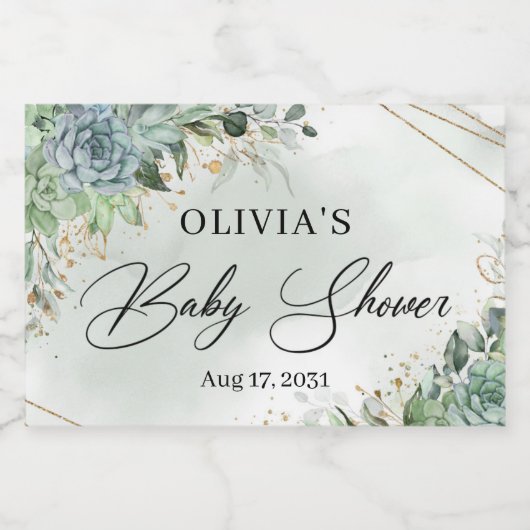 Boho succulent greenery eucalyptus gold lijst sparkling wijnetiket (Enkel label)