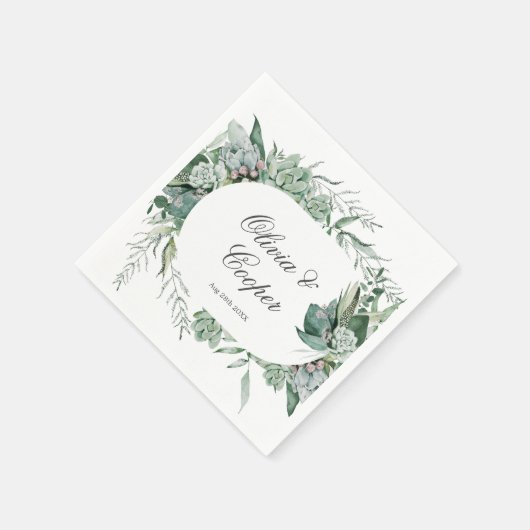 Boho Succulent Greenery Wedding Napkins Servet (Hoek)
