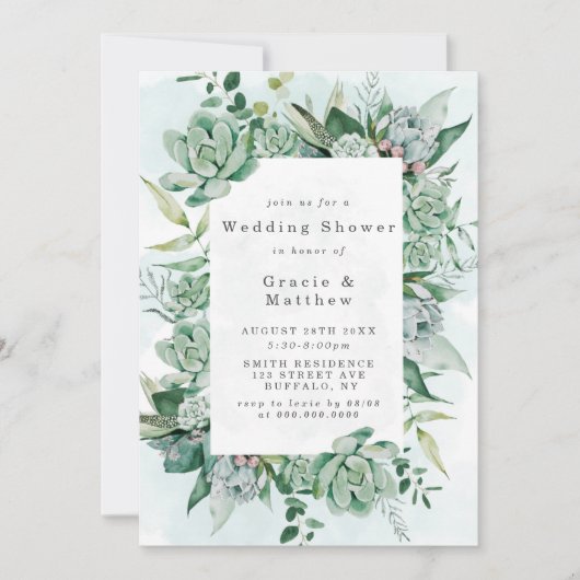 Boho Succulent verdure Invitations Wedding showers (Devant)