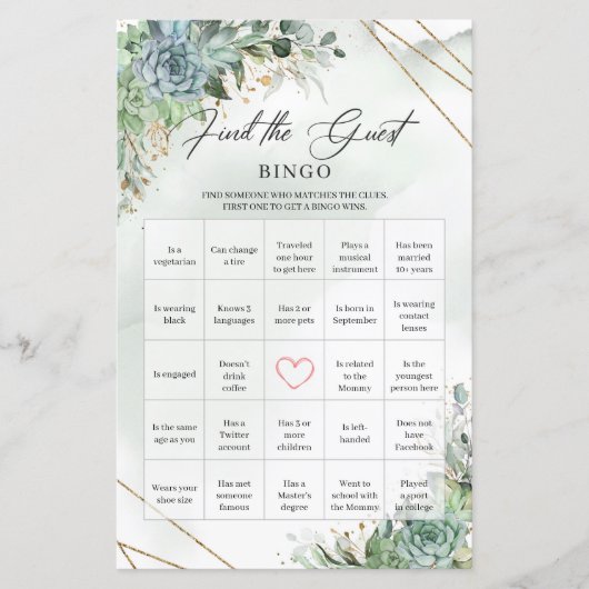 Boho succulente eucalyptus vind de gastbingo (Voorkant)