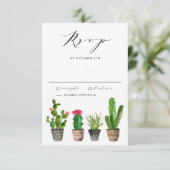 Boho Succulenten en Cactus in potten Zomer Bruilof RSVP Kaartje (Staand voorkant)