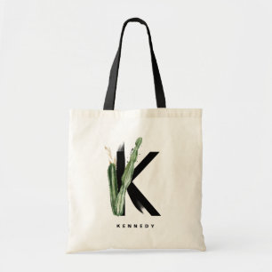 Boho Succulenten Letter K Monogram Bruidsmeisje Tote Bag