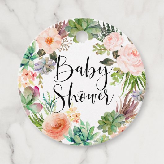 Boho Succulents Floral Wreath Baby shower Bedankjes Labels (Voorkant)