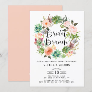 Boho Succulents Floral Wreath Bridal Brunch Kaart