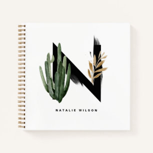 Boho Succulents Letter H Monogram Gepersonaliseerd Notitieboek