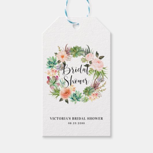 Boho Succulents Wreath Vrijgezellenfeest Hartelijk Cadeaulabel (Voorkant)