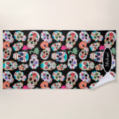 Boho Sugar Skulls op Black Strandlaken (Voorkant)