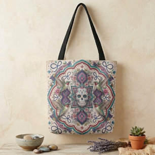 Boho Suiker Schedel Folk Art Draagtas
