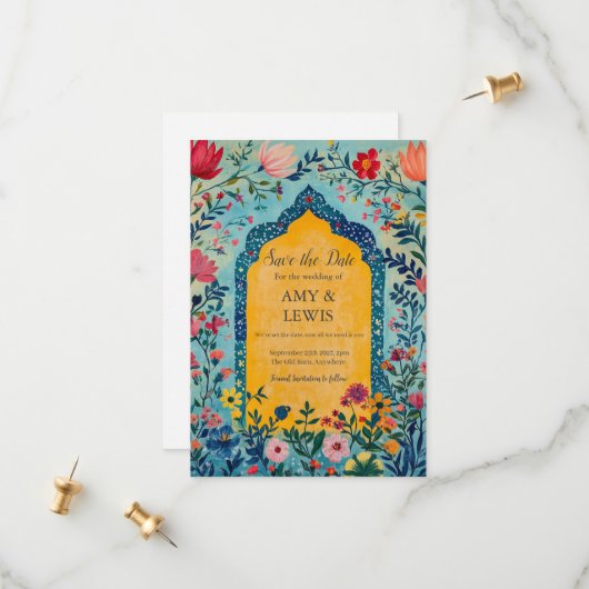 Boho Summer Blue Floral Save the Date Invitation (Devant/Arrière en situation)