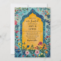 Boho Summer Blue Floral Wedding Invitation