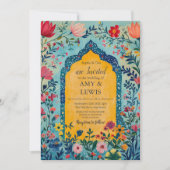 Boho Summer Blue Floral Wedding Invitation (Devant)