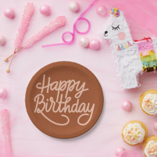 Boho Summer Brown Terracotta Trendy Happy Birthday Papieren Bordje