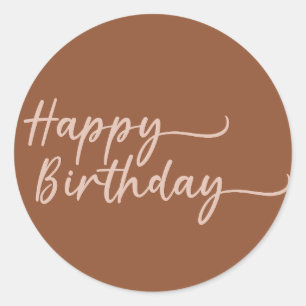 Boho Summer Brown Terracotta Trendy Happy Birthday Ronde Sticker