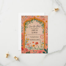 Boho Summer Pink Floral Save the Date Invitation