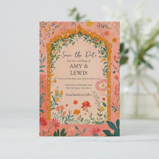 Boho Summer Pink Floral Save the Date Invitation (Debout devant)