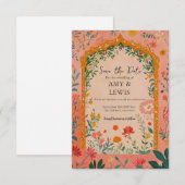 Boho Summer Pink Floral Save the Date Invitation (Devant / Derrière)