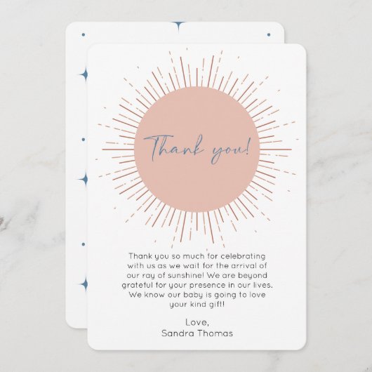 Boho Sun Baby Shower Bedankkaart Kaart (Voorkant / Achterkant)