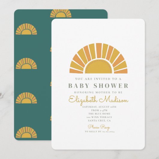 Boho Sun Colorful Baby shower Kaart (Voorkant / Achterkant)