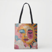 Boho Sun Face Abstract Art Tote Bag (Devant)