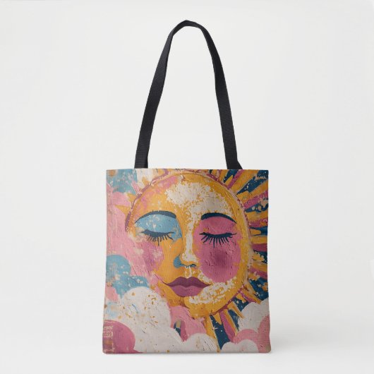 Boho Sun Face Abstract Art Tote Bag (Devant)